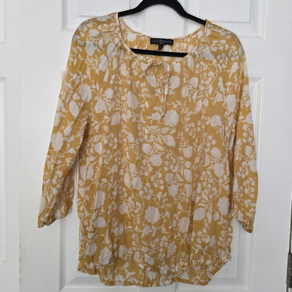 Fred David Yellow Floral Women's Blouse Size Large
